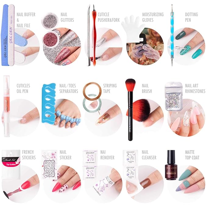 Gellen Gel Nail Polish Kit with Nail Light 72W Nail Dryer, 12 Gel Nail Polish Colors, No Wipe Top Base Coat, Nail Art Decorations, Manicure Tools, All-In-One Manicure Kit, Macaron Candy