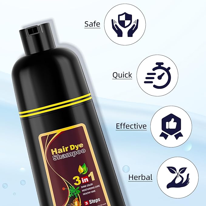 Ivnil Dark Brown Hair Dye Shampoo 3 in 1 for Women/Men Hair Color for Grey Coverage Seimi Permanent Instant Champu Para Canas Mujer for Men - Herbal Natural Dye Cover Gray