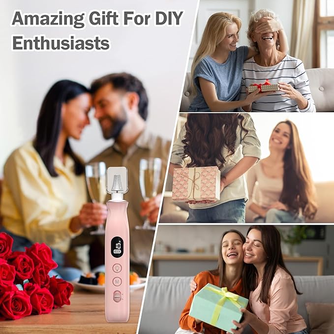 Cordless Electric Nail File Set, 10 Speeds Professional Manicure Pedicure Kit with LED Light & LCD Screen, Portable Nail Drill for Natural & Acrylic Nails, Human & Pet Thick Toenails (Pink)