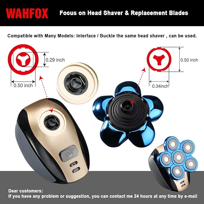 Universal Blue 6 Blades Shaver Replacement Heads for Head Shaver