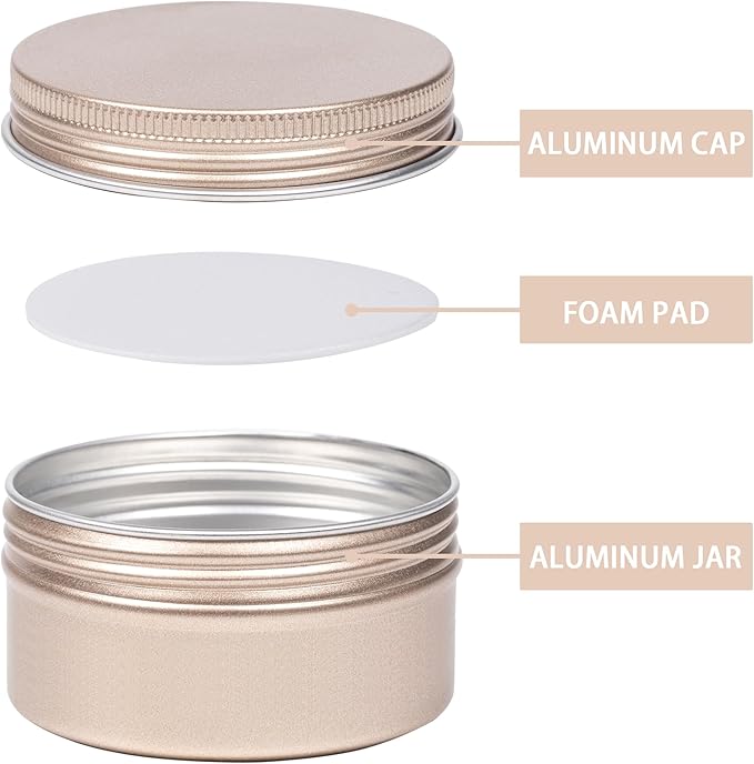 24 Pack 4oz/120ml Screw Top Aluminum Tin Jars with Screw Lids and Blank Labels - Refillable 120ml Metal Containers for Lip Balms, Candles, Salves, Spices, Crafts(Champagne)