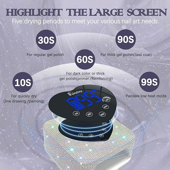 UV LED Nail Lamp for Nails, Kicylicy UV Nail Lamp 72W,Cordless UV Nail Lamp for Gel Polish, Rechargeable Diamond LED Nail Dryer with 5 Timer Settings, Touch Control&Auto Sensor for Salon&Home