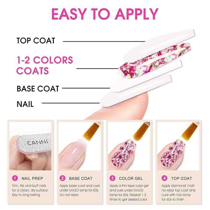 CANNI 8 Pcs 9 ML Glitter Gel Nail Polish Set, Shimmer Sparkly Red Shiny Pink Yellow Purple Blue Colors Gel Polish Kit Soak Off Led Nail Art Manicure Salon DIY