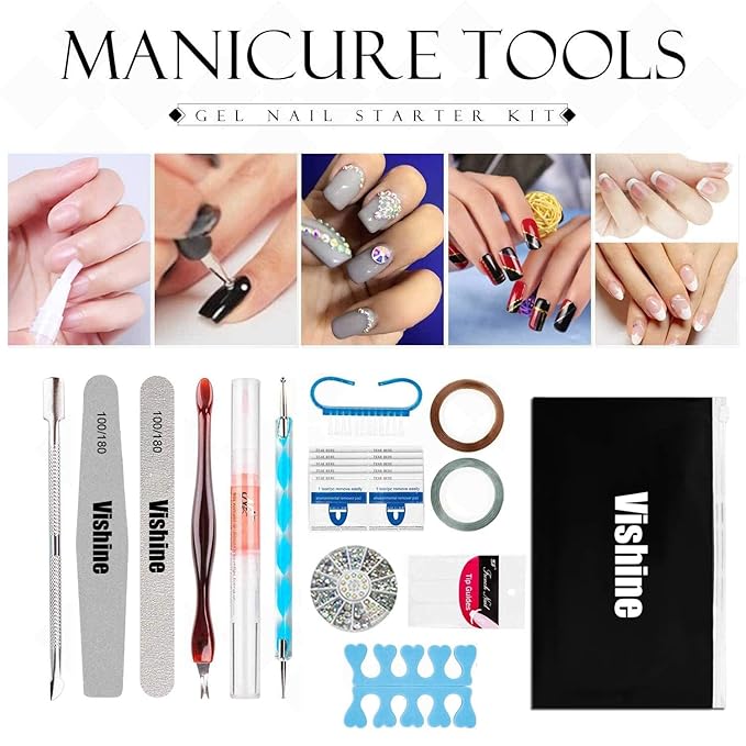 Vishine Gel Nail Polish Starter Kit, 36W LED Nail Dryer Lamp Base Top Coat 6 Classic Colors Nail File Manicure Tools Matte Top Coat for Nail Art #02