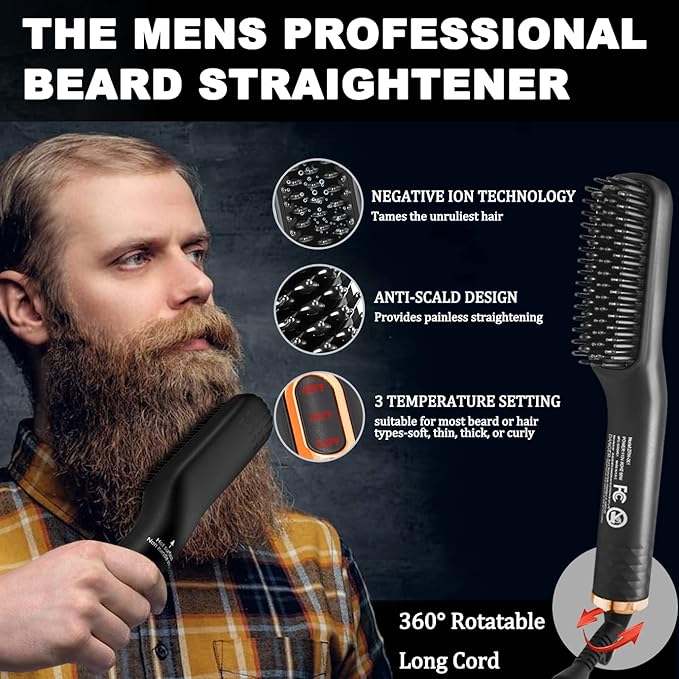 XIKEZAN Beard Kit for Men Grooming & Straightening Set,w/Beard Straightener,2 Pack Oil,Balm,Comb,Scissor,Brush,Fathers Birthday Valentines Gifts for Him Dad Men Boyfriend Christmas Stocking Stuffers