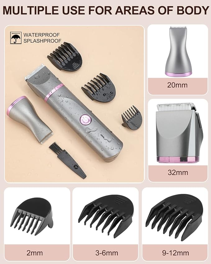 AREYZIN Pubic Hair Trimmer Women Bikini Trimmer Electric Shaver Razor for Bikini Armpit Legs Groin Hair Removal Body Hair Trimmer, Rechargeable Waterproof for Wet and Dry Use,Gray&Purple