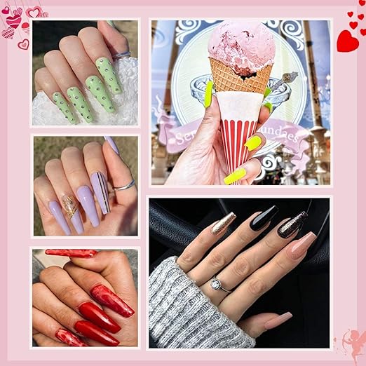 Makartt 40Pcs Nail Glues Bulk for Acrylic Nails with Coffin Nails Tips Bundle, Super False Nail Adhesive Glue for Nail Repair, 500pcs Clear Full Cover Press on Nails Long Ballerina Nails 10 Sizes