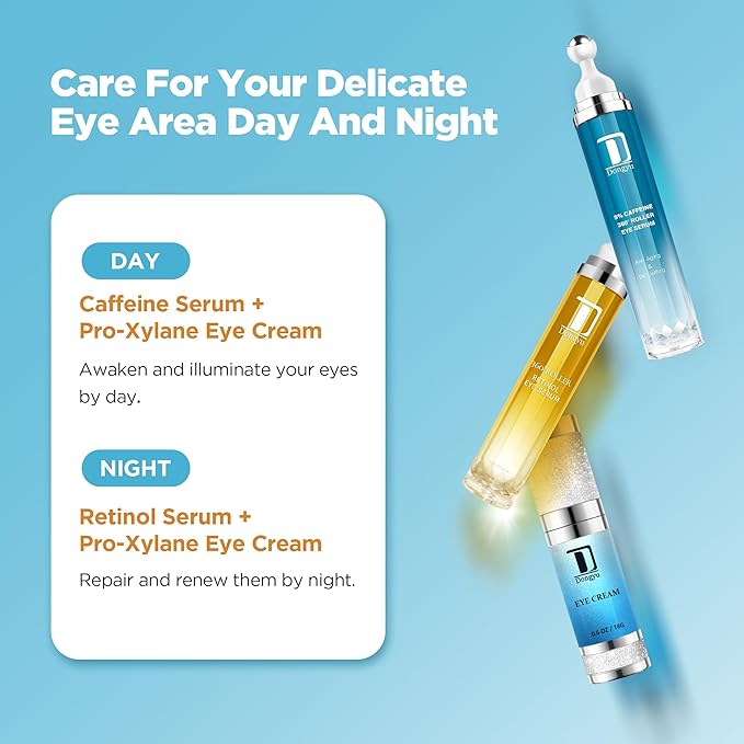 Dongyu Caffeine Eye Cream Set: Eye Serum Kit for Dark Circles Puffiness - Anti Aging Eye Cream Set for Fine Lines Wrinkles Day Night Use - Self Care Gifts for Women Birthday Gifts for Her
