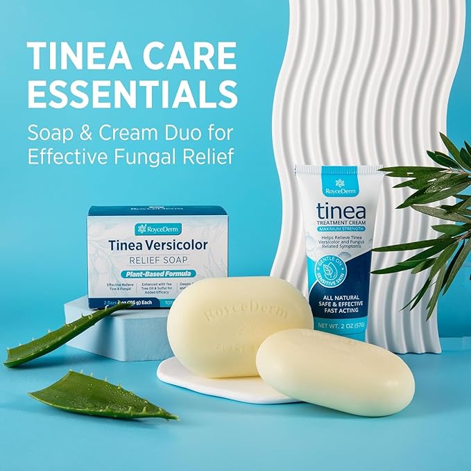 Roycederm Tinea Versicolor Relief Soap: Tea Tree Oil & Sulfur Cleansing Bar, Soothes Irritation, Hydrates & Supports Skin Health