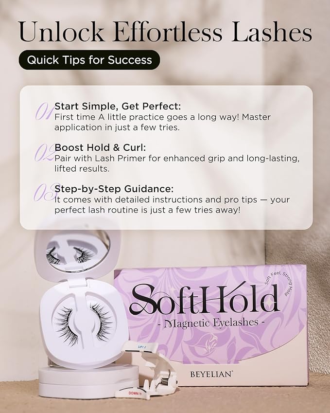 BEYELIAN Soft Magnetic Eyelashes, Reusable Magnetic Lashes with Applicator Natural Look No Glue Needed Comfortable & Secure Fit for All-Day Wear (1 Pair,SME35)