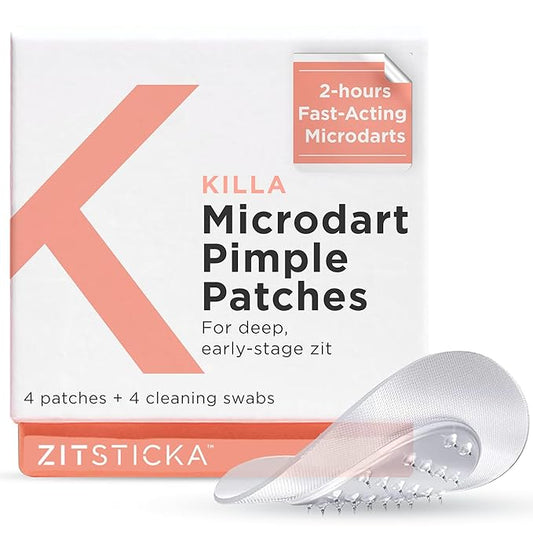 ZitSticka Killa Acne Patches for Face - World's Most Potent Pimple Patch with Fast-Acting Microdarts - Starts Working within 2 Hours for Deep, Early-Stage Zits & Blemish - 4 Count