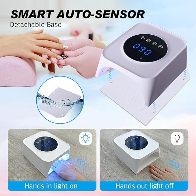 UV Nail Lamp, 72W Rechargeable LED Gel Nail Light Dryer for Gel Polish 4 Timer Modes Cordless Bling White Diamond Rhinestones for Salon & Home