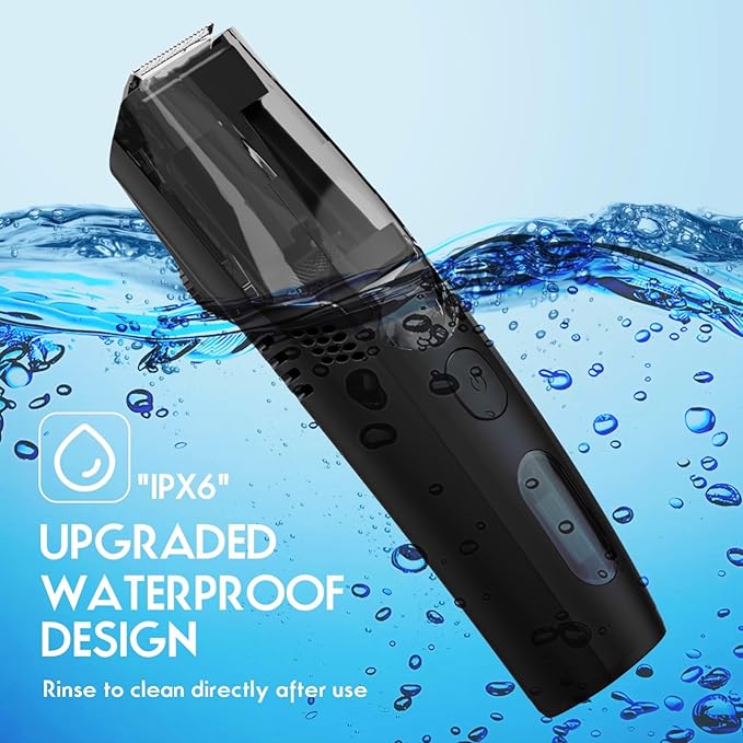 Vacuum Beard Trimmer for Men Rechargeable, IPX6 Waterproof Mustache Trimmer with Adjustable Length Combs (1/25’’-4/5’’), Men’s Electric Stubble Trimmer, Cordless with Built-in Vacuum (Black)