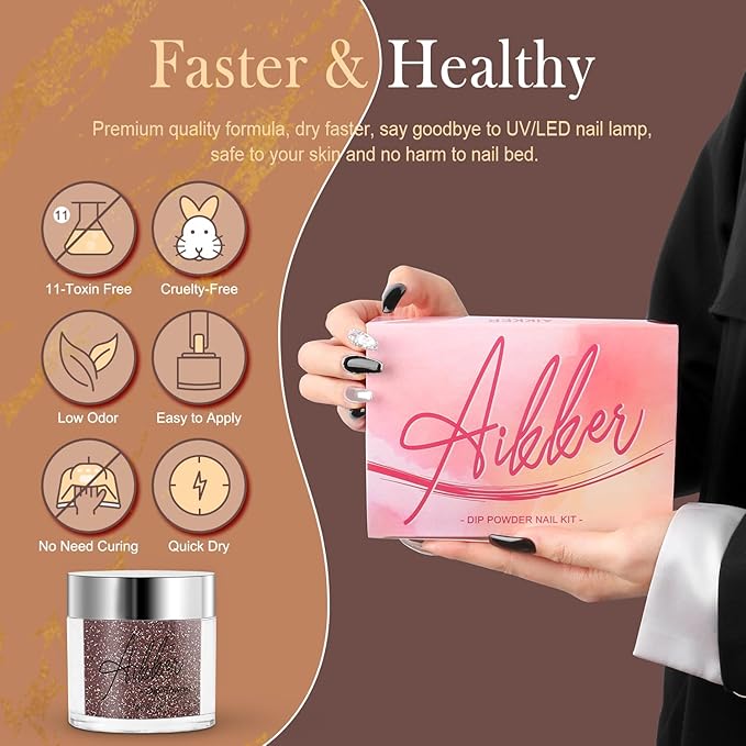 27 Pcs Fast Dry Dip Powder Nail Kit Starter 20 Colors Nude Gray Brown Dipping Powder with Essential Steps 1-4 Liquid & Nail Tools No UV/LED Lamp Needed Long Lasting Gift Set for Women AK34