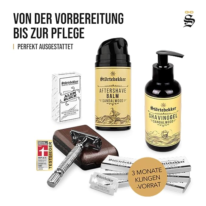 Störtebekker® Premium Men's Safety Razor ‘Hamburg’ - incl. handmade leather case with built-in mirror, 10 Störtebekker blades & shaving guide - First Class Wet Razor shaving set - Gift Idea for Men
