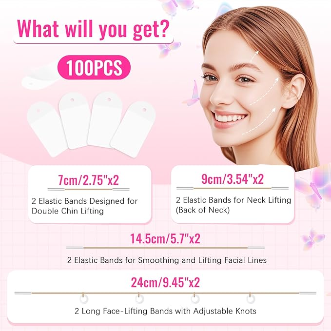 Face Lift Tape Invisible with String – 100 PCS Neck Tape Lifting Invisible for Instant Lifting Eye Brow Wrinkles, Ultra-Thin Facial Lifter, Facelift Stickers for Special Events & Makeup-Friendly Use