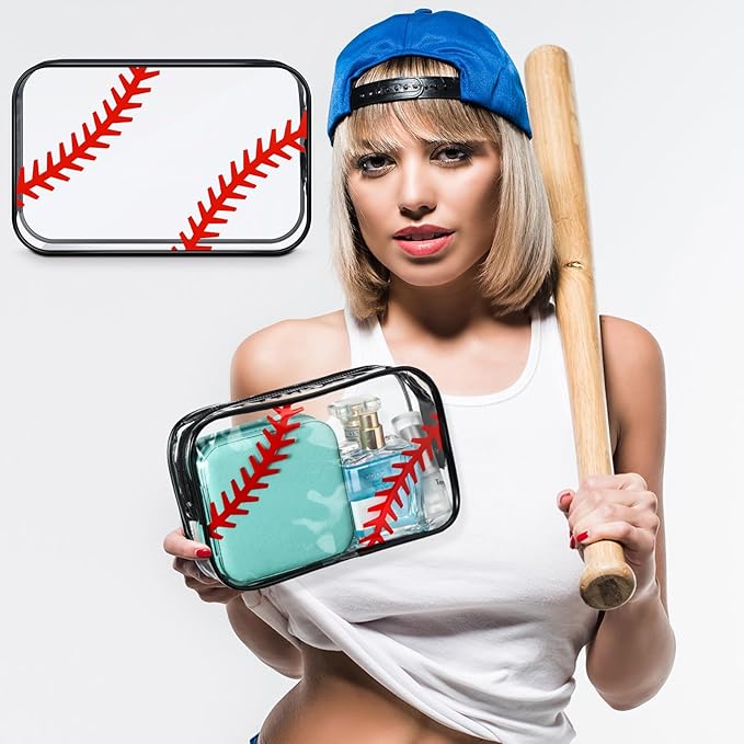 Abbylike 12 Pcs 7 x 4.7 x 2.4'' Cosmetic Bag Gifts Accessories for Makeup Bags PVC Cheer Case Clear Toiletry Zipper Pouch for Women Christmas Xmas (Baseball Theme)