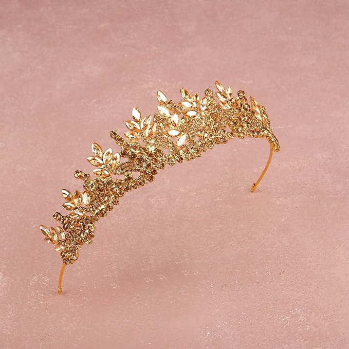 LIMELIA Women's Tiara for Henna Wedding Party|Glitter Hair Accessories for Bridal Birthday Pageant Prom Halloween Costume Christmas Party, Princess Crown|Crystal Stone-Honey