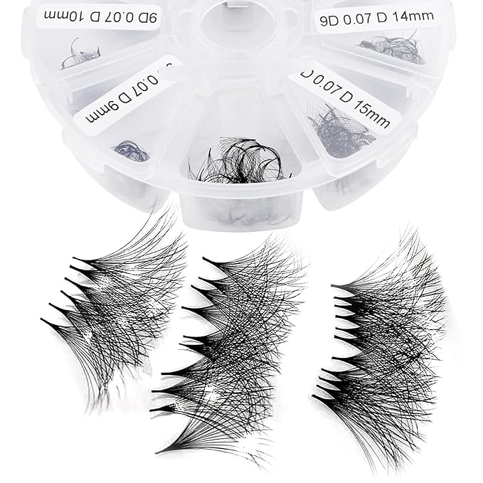 Volume Lash Extensions 8D Premade Fans Eyelash Extensions 500 PCS 0.07mm 9-16mm Mixed C/D Curl Short Stem Premade Volume Eyelash Extensions Pointed Base Fans (500PCS-8D-0.07-D, 9-16mm Mixed Tray)