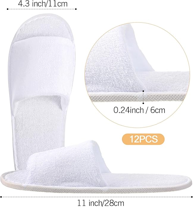 12 Pairs House Slippers for Guests Disposable Open Toe Spa Slippers Bulk for Wedding Party Unisex