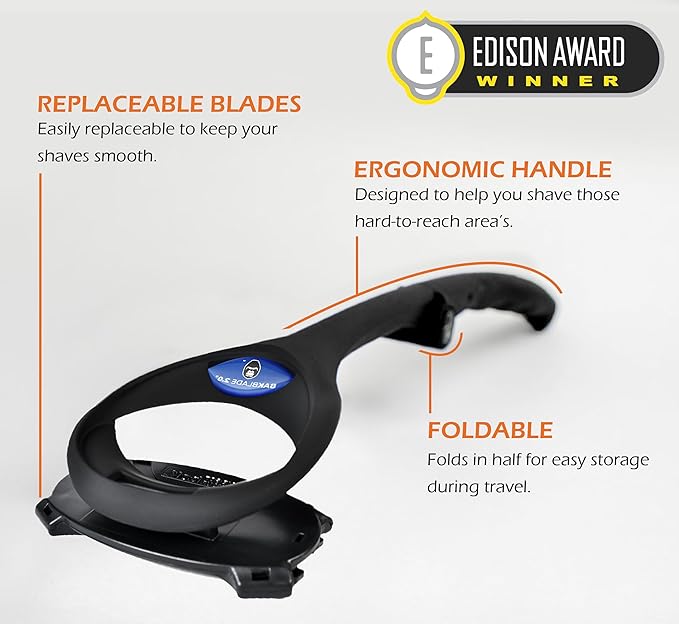 Bakblade 2.0 Back Shavers for Men: DIY Hair Shaver, Safety Blade Technology & Ergonomic Handle, Wet & Dry Shaving (Extra Blades Included)