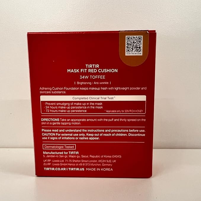 TIRTIR Mask Fit Red Cushion Foundation | Full coverage, Weightless, Skin fit, Satin Glow Finish, Korean Makeup Cushion Foundation (#34W Toffee, 0.63 Fl Oz)