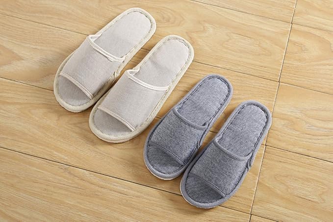 6 Pair of Open Toe Breathable Slippers,Solid Color Casual Slippers,Spa Slippers for Guests, Hotel, Travel, Unisex Universal Size Washable (3 gray medium size+3 beige large size) …
