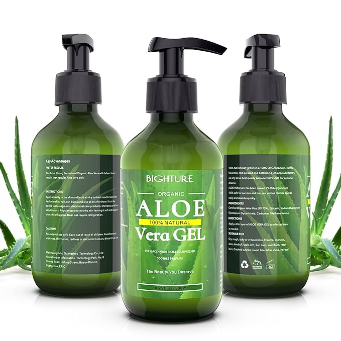 Aloe Vera Gel, 100% Aloe Vera from Freshly Cut Aloe Leaves, Skin Care for Deeply & Rapidly Soothing, Firming, After Shave, Sunburn Relieve, etc