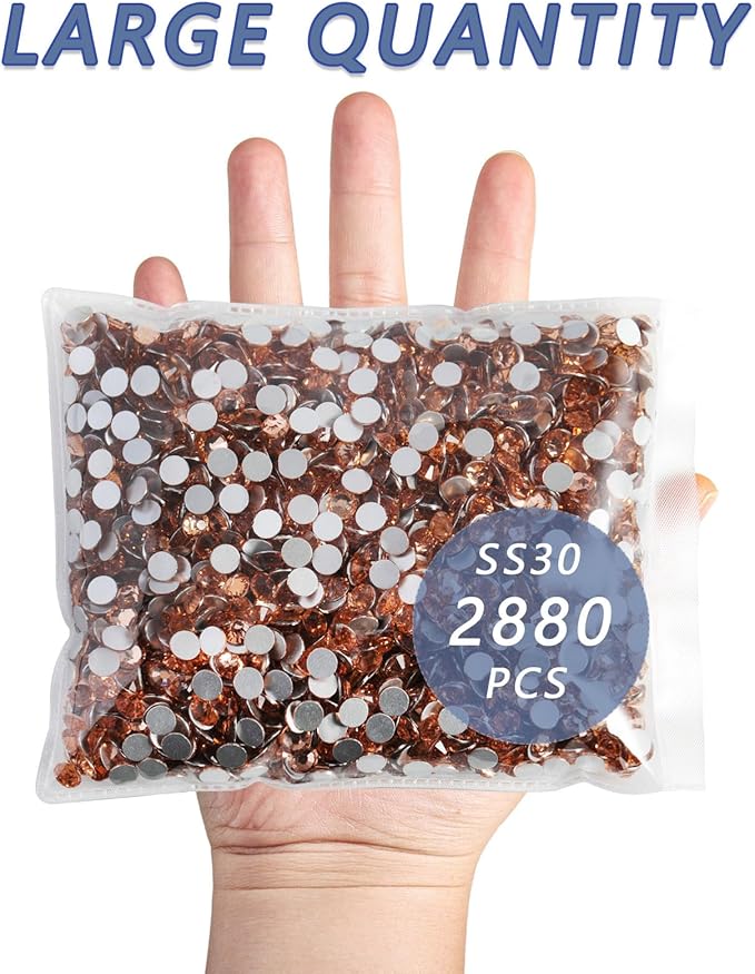 Beadsland Flatback Rhinestones Bulk, 2880pcs Champagne Rhinestones for Nails Crafts Clothes DIY Decoration, Light Peach, SS30, 6.3-6.5mm