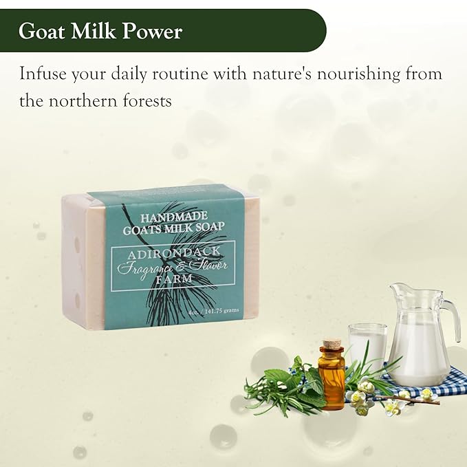 Adirondack Fragrance & Flavor Farm ADK Natural Goat Milk Soap Bar 4 oz., Handmade Organic Olive Oil Soap, Vegan Antioxidant Body Soap for Moisturizing Men, Women & Babies with Dry and Sensitive Skin