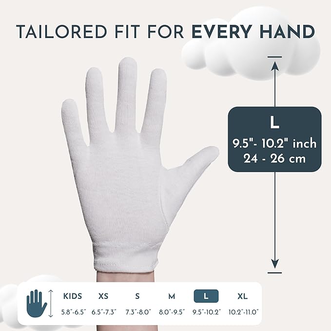 Cotton Gloves for Dry Hands Sleeping, Moisturizing Gloves Overnight, Hand Moisturizer Gloves, Moisture Gloves for Dry Hands Overnight, Sleeping Gloves, Eczema Gloves, Large 4 Pair