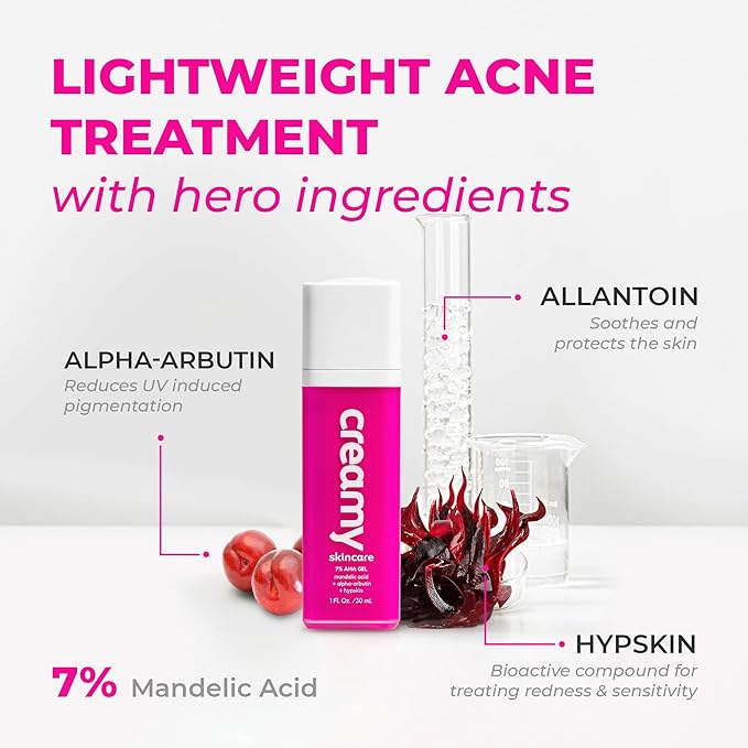 Creamy Skincare Blemish Control 7% Mandelic Gel, Acne and Dark Spot Remover for Face, Soothing Skin Care with Mandelic Acid, Alpha-Arbutin, Allantoin, and Hypskin, Gentle Formula 1 fl oz/30mL