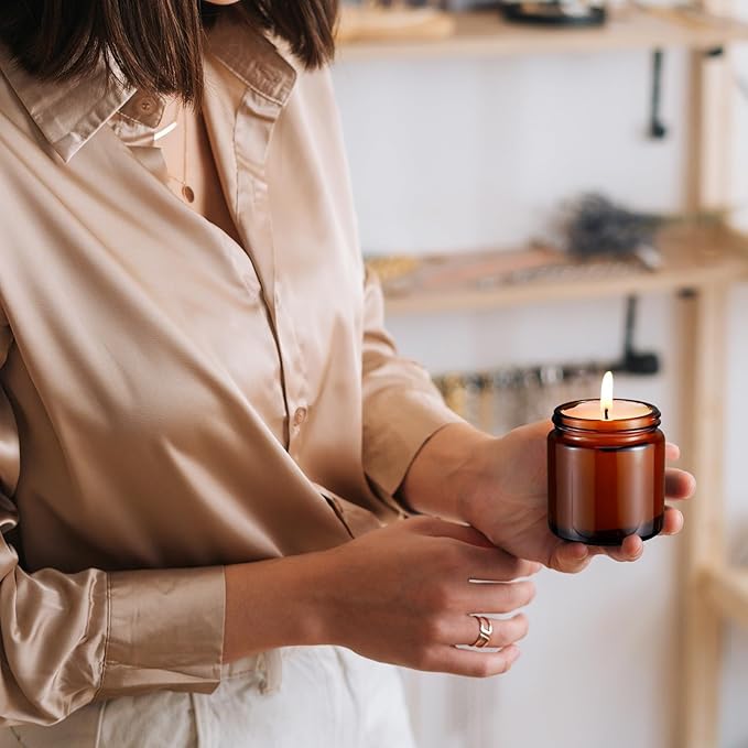 Norme 24 Pcs 4 oz Glass Jars with Lids Leakproof Round Airtight Empty Cosmetic Jars with Inner Liners Lid for Storing Lotions Powder Ointments Candle Making (Black,Amber and Clear)