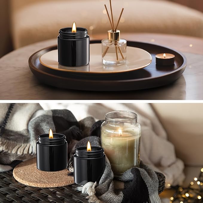 Norme 24 Pcs 4 oz Glass Jars with Lids Leakproof Round Airtight Empty Cosmetic Jars with Inner Liners Lid for Storing Lotions Powder Ointments Candle Making (Black)