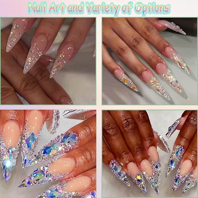 12 Types of Aurora 600 Diamonds + 2500 Flat Rhinestones Mix 20 Styles Flatback DIY Crafts Rhinestone Crystals 3D Decorations Flat Back Stones Set + Rhinestone Picker Wax Pen