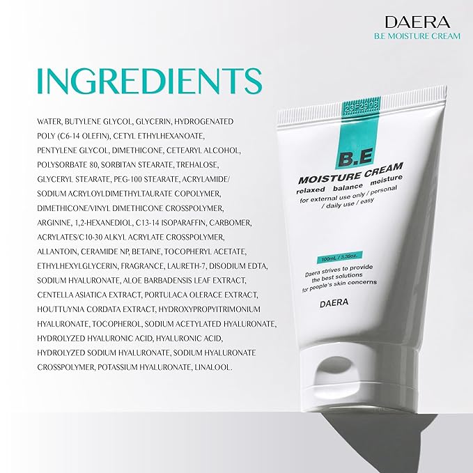 B.E Cream- Korean Moisturizer, Lightweight All Skin Type, Sensitive Skin, Trahalose & Hyaluronic Acid, Centella Asiatica,Fast Absorbing, Lightweight, Korean Skin Care (3.38 oz)