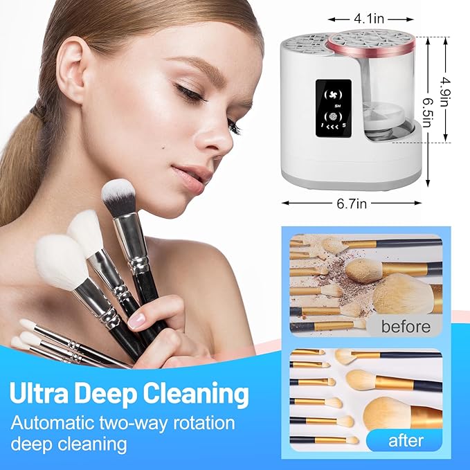 3 IN 1 Electric Makeup Brush Cleaner Machine - 2/5 Hour Drying, One-Touch Touchscreen Makeup Brush Cleaner Machine, Universal Fit for All Brush Sizes, Efficient Wash & Dry