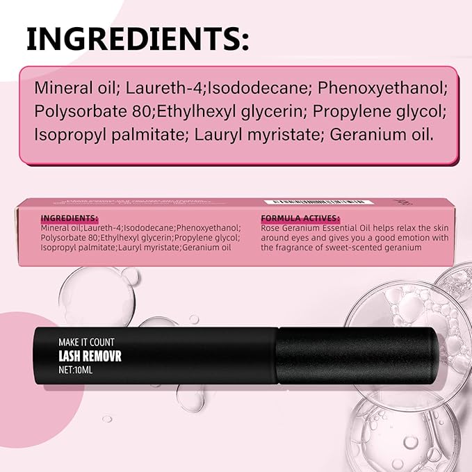 Cluster Lash Glue Remover 10 ML Lash Remover DIY Eyelash Extension Remover Eye Makeup Cleanser, Easy Removal of Cluster Eyelashes Gentle Soothing Nourishing Self-Use Oil Texture 10ML