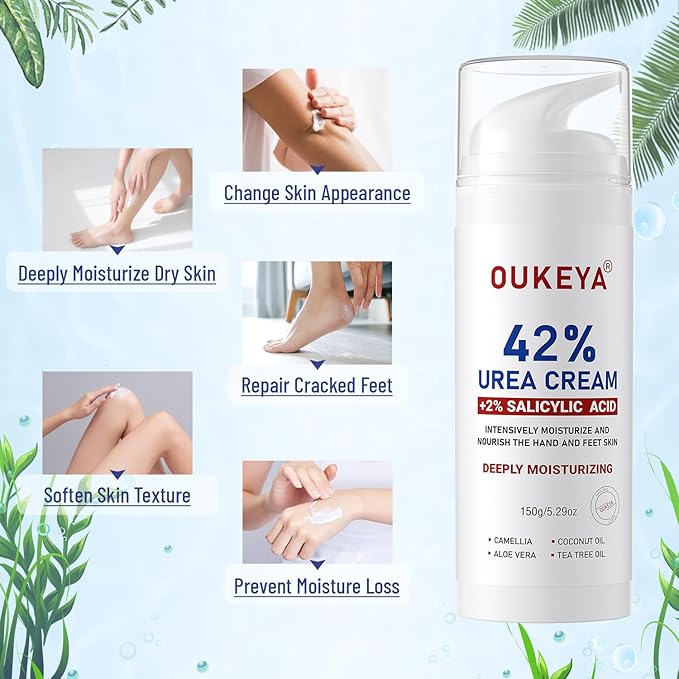 Urea Cream 42% plus Salicylic Acid 2% Intensive Repair Treatment for Cracked Skin on Hands, Heels, Elbows, and Lips - Relief for Dry Feet - Enhanced Pump Dispenser Packaging - Gross wt 8.03 OZ