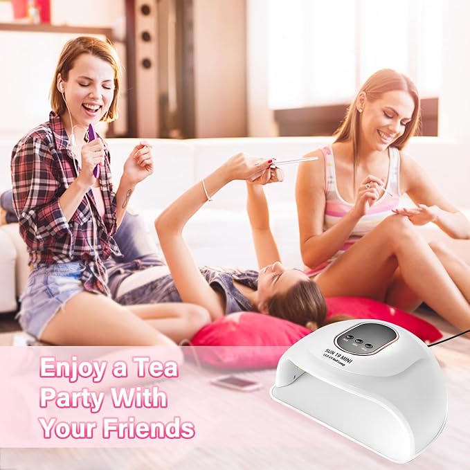 LED Nail Lamp with Gloves Nail Files Cuticle Trimmers, 3 Timers Auto Sensor Gel Polish Curing Dryer Light with Display Detachable Base