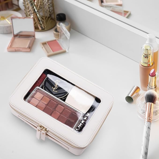 Aveniee Clear Makeup Bag Organizer, Travel Cosmetic Case Skincare Toiletry Bag for Women, Portable Make Up Pouch Car Organizer Bag with Zippers for Essentials(White)