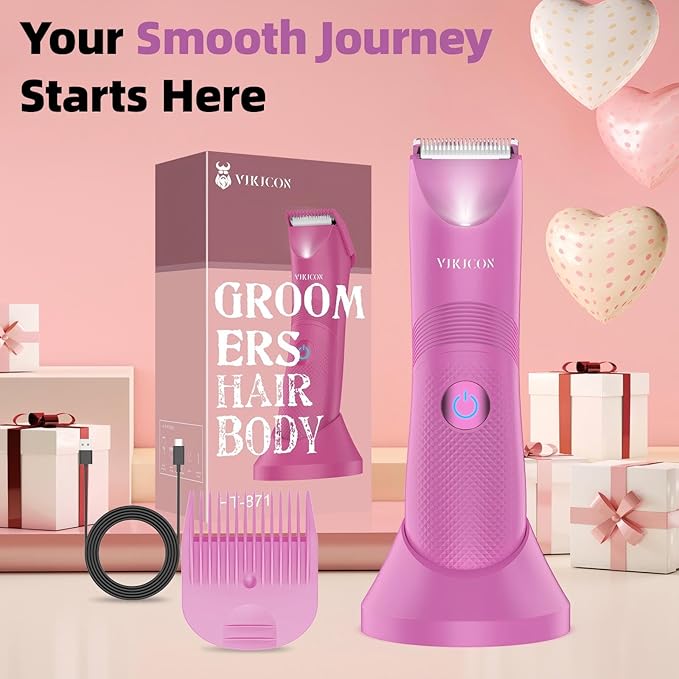 VIKICON Pubic Hair Trimmer Women: Flawless Bikini Trimmer for Women - Waterproof Electric Razor Shaver w/Light for Body Leg Hair Grooming, No Nick Lady's Intimate Shaver - Gifts for Her