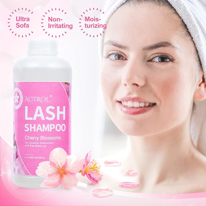 Eyelash Extension Cleanser Cherry Blossom 1L Natural Lash Extension Shampoo Professional Eyelid Foaming Cleanser Paraben & Sulfate Free Non-lrritating with Salon and Home Care