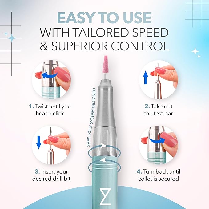 M Mase- Professional Nail Drill Machine - 2-in-1 Nail File - Cordless, 35000 RPM, HD Display - Gift for Her - Electric Nail Drill for Professional & Home Use (Teal)