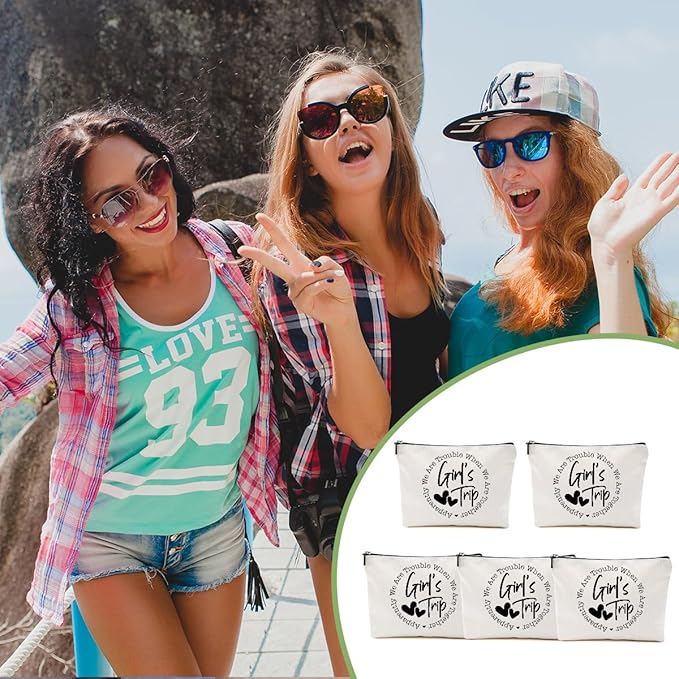 5Pcs Girls Trip Gifts Favors, Girls Weekend Gifts Makeup Bag, Bestie Gifts Weekend Bag Vacation 2025 Cosmetic Bag, Friendship Gifts for Women Friend Coworker, Graduation Wedding Gifts Toiletry Bag