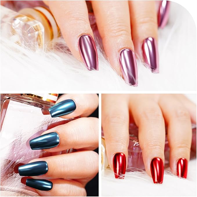 6 Color Set 0.5g/Jar Chrome Nail Powder Rubbing Mirror Pigment Dust for Manicure Nail Art Decoration Red Blue Bronze Rose Gold Cyan Purple Metallic Glitter (TA 6 Pcs Set-04)