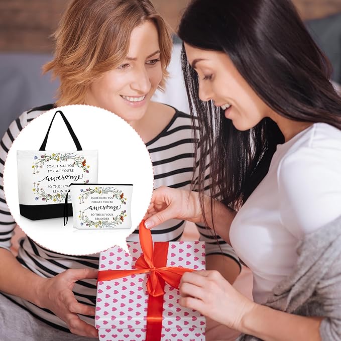 Paterr 10 Pcs Mother's Day Gifts Bulk 5 Styles Inspirational Tote Bags and Cosmetic Makeup Bags with Motivational Wildflower Scripture Quote Gifts Bulk for Women Teacher Nurse