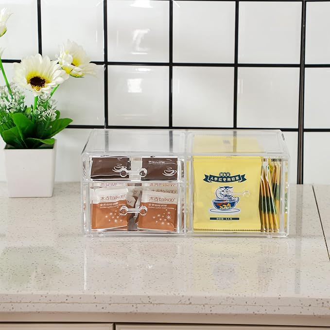 Cq Acrylic 2 Pack Clear Desk Organizer With 5 Drawers, Skincare & Makeup Organizer for Vanity, Hair Clip & Jewelry