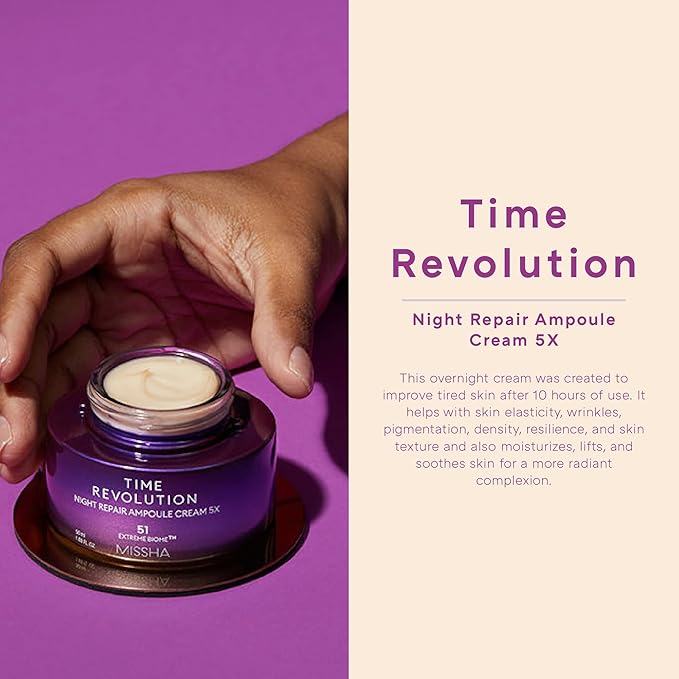 MISSHA Time Revolution Night Repair Ampoule Cream (5th Gen) 1.69 Fl Oz - Triple Fermented Deep-Sleep Night Cream - Overnight Repair for Enhanced Radiance, Korean Skincare