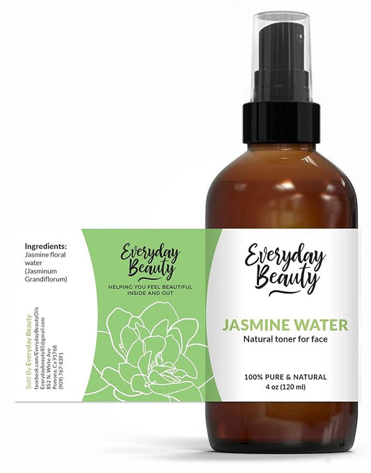 Jasmine Water Facial Toner - All Natural Hydrating Spray Mist for Face and Hair - 100% All Natural Jasmine Water Hydrosol 4oz with Fine Mist Cap